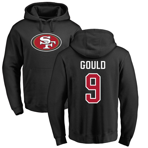 Men San Francisco 49ers Black Robbie Gould Name and Number Logo #9 Pullover NFL Hoodie Sweatshirts